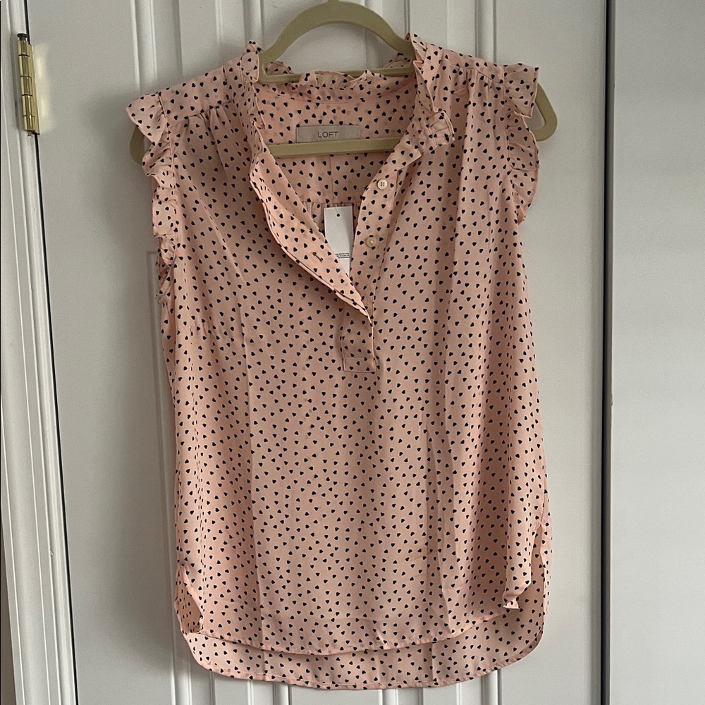 LOFT Light Pink heart Ruffle Blouse